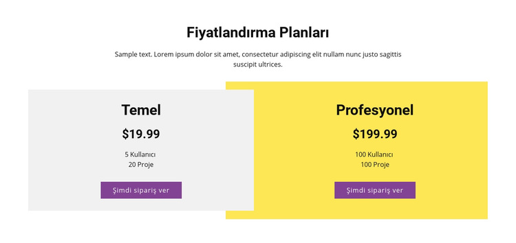 Çakışan fiyatlandırma tablosu WordPress Teması