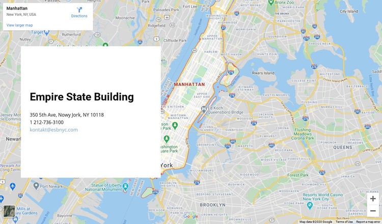 Mapa Google z blokiem adresu Szablon jednej strony