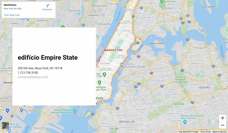 Mapa do Google com bloco de endereço Design do site