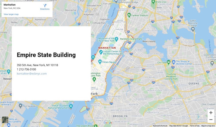 Google -karta med adressblock Webbplats mall