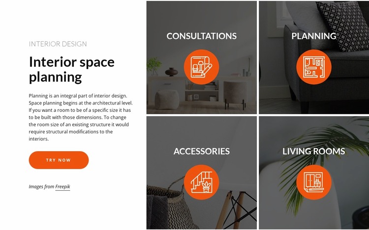 Interior space planning and design Website Mockup