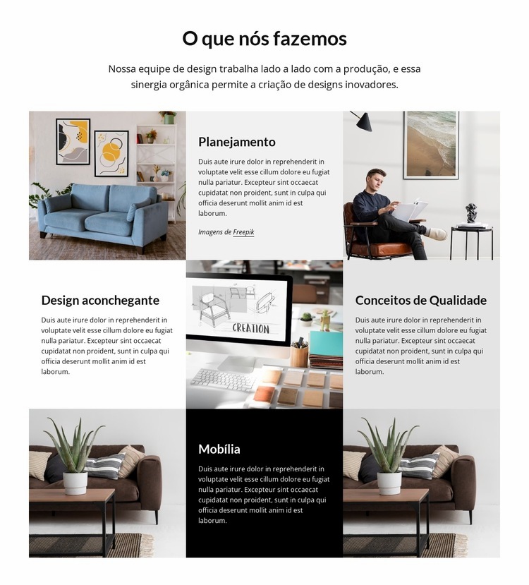 Planejamento e design de estúdio de design de interiores Maquete do site