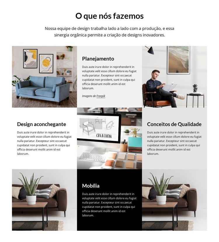 Planejamento e design de estúdio de design de interiores Modelo de uma página