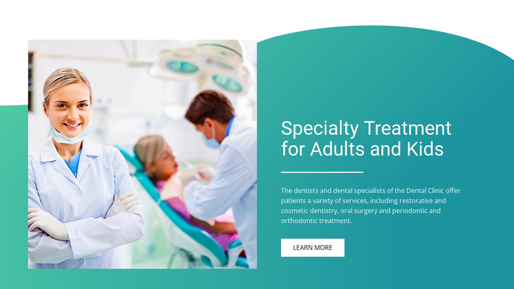 Specialty treatment for adults and kids One Page Template