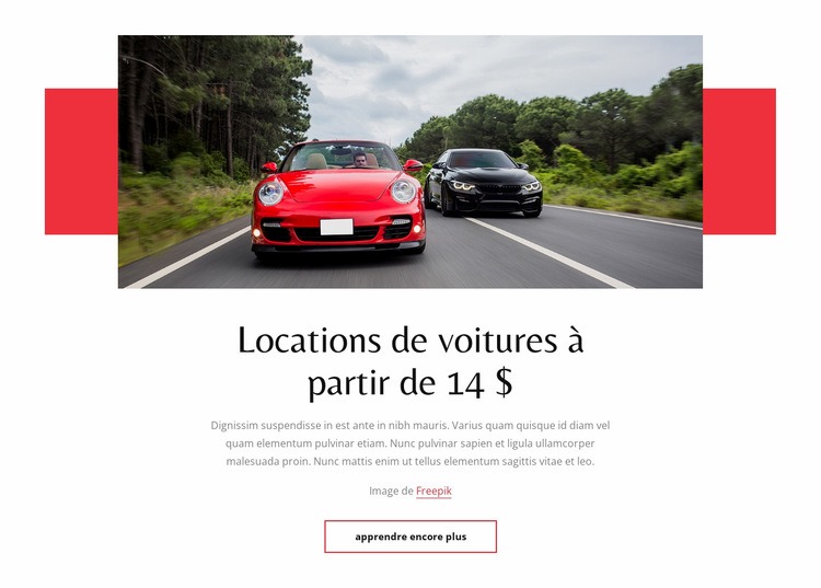 Locations de voitures à partir de 14 $ Maquette de site Web