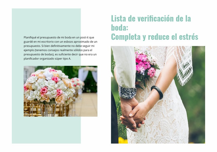 Lista de verificación de boda Maqueta de sitio web