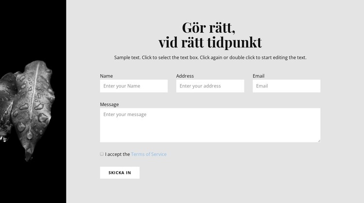 Smal bild och kontaktformulär WordPress -tema