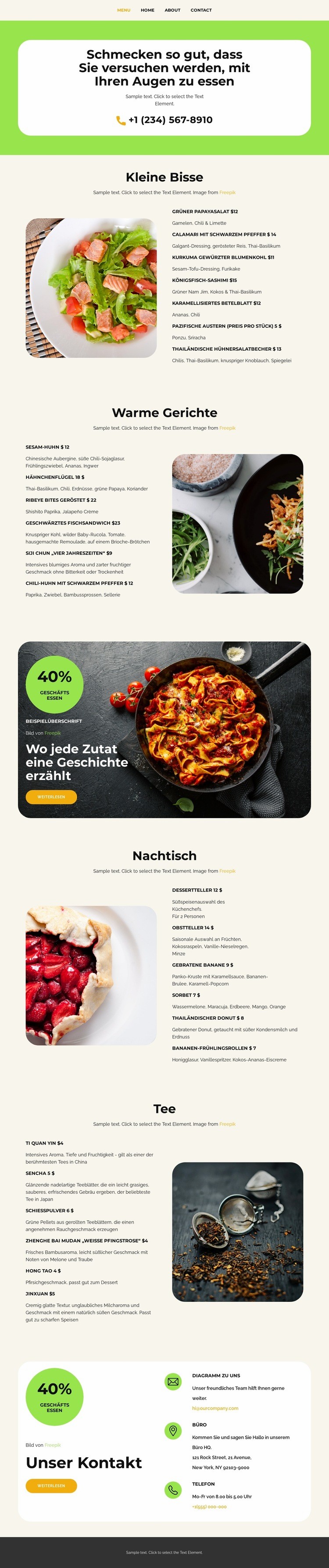 Unsere Menüs Website design