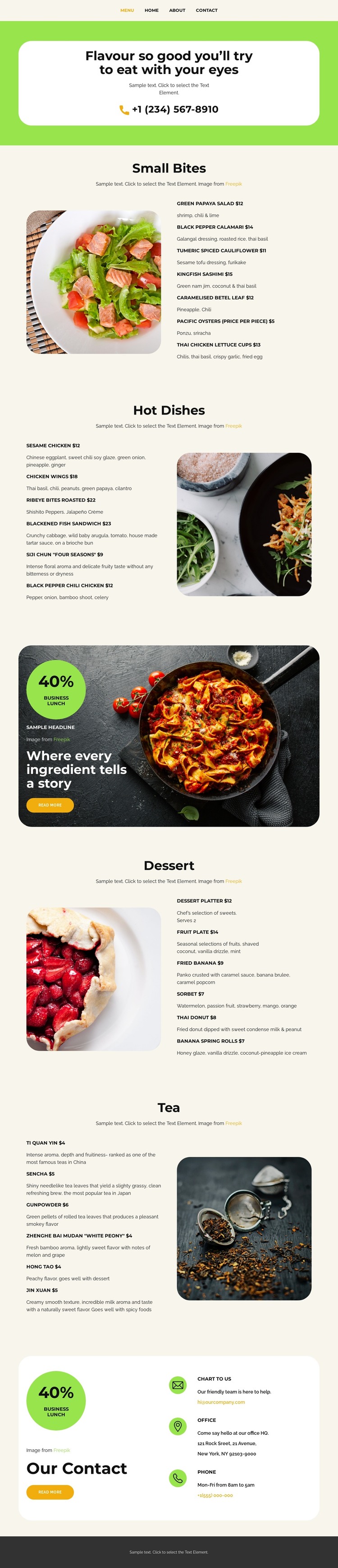 Our Menus HTML Template
