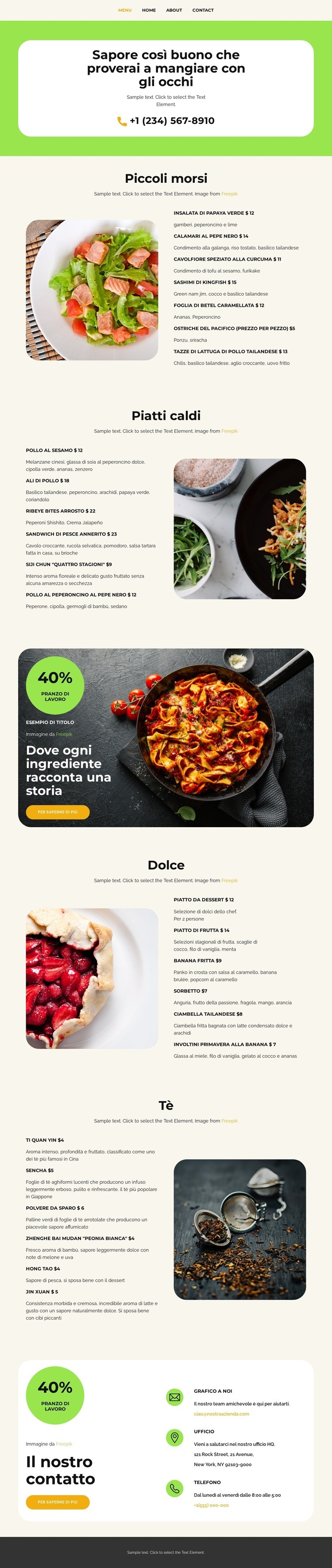 I nostri Menù Mockup del sito web