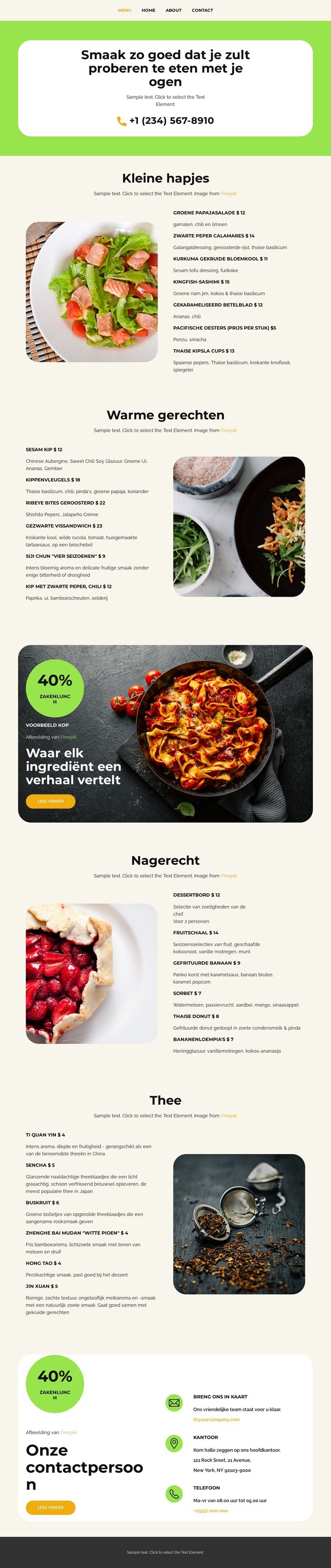 Onze menu's Html Website Builder