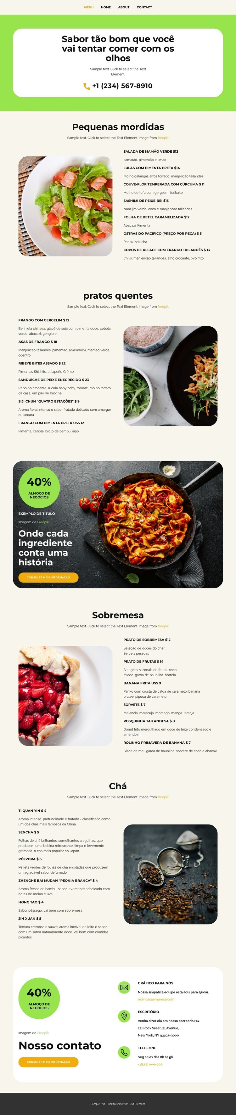 Nossos Menus Maquete do site