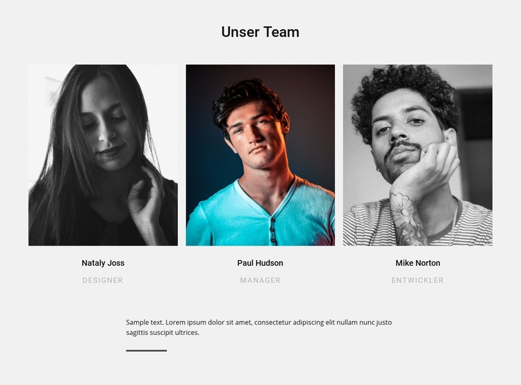 Unser Team und Text Website design