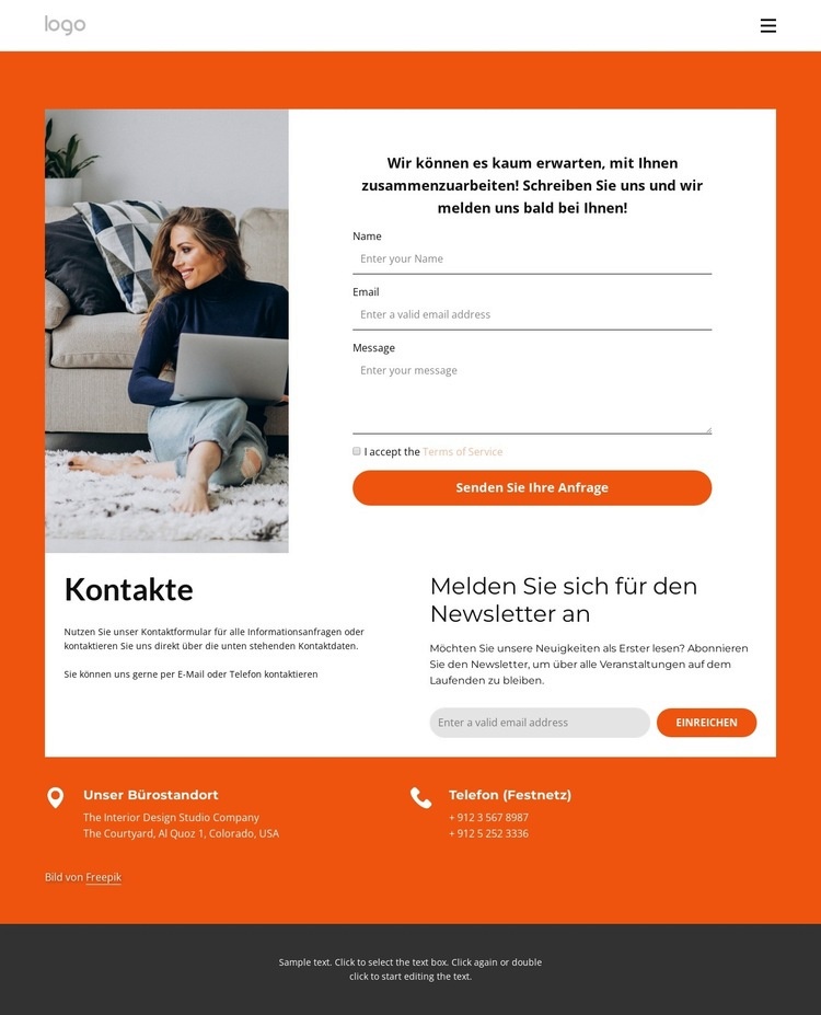 Kontaktseite des Innenstudios HTML Website Builder