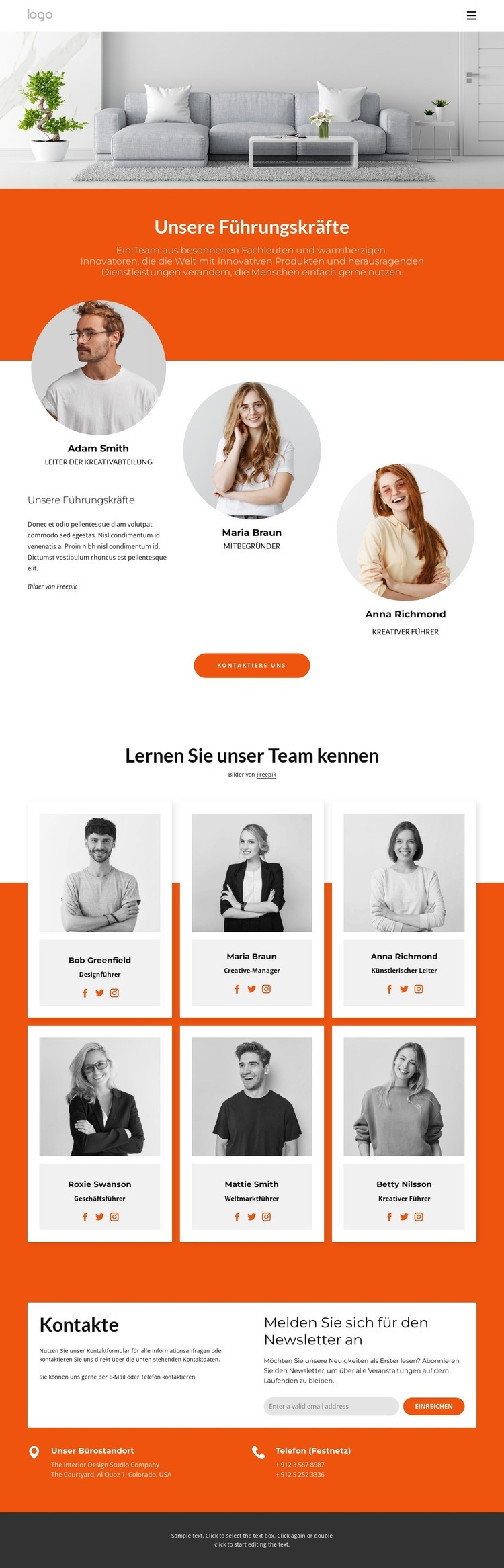 Unser tolles Team Website design