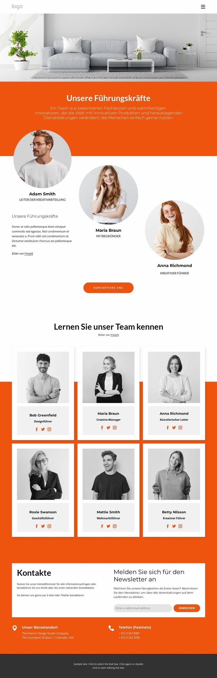 Unser tolles Team Landing Page
