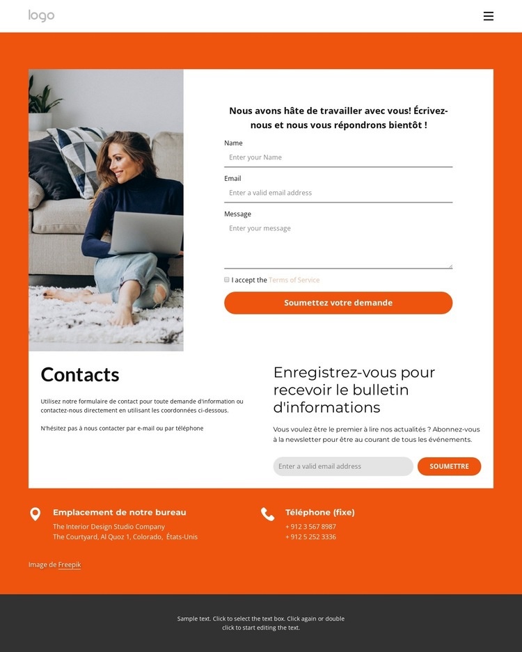 Page de contact du studio intérieur Modèle HTML5