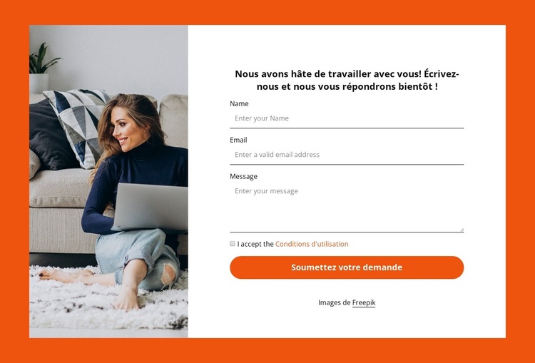 Formulaire de contact dans la grille Modèle de site Web