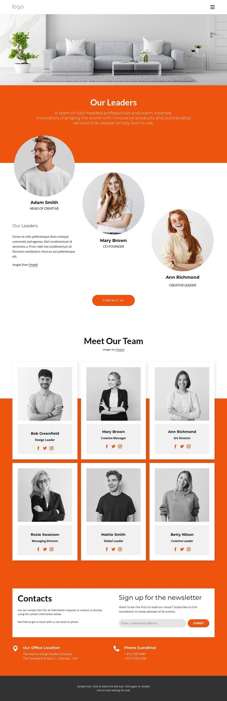 Our great team Homepage Design