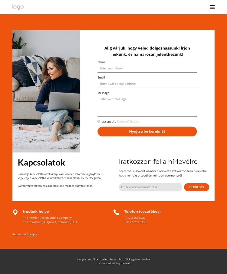 Belső stúdió kapcsolati oldal Weboldal sablon