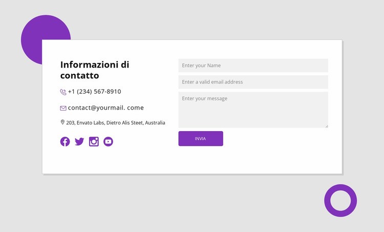 Informazioni di contatto con forme Modelli di Website Builder