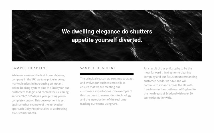 Picture and text in three columns Website Mockup
