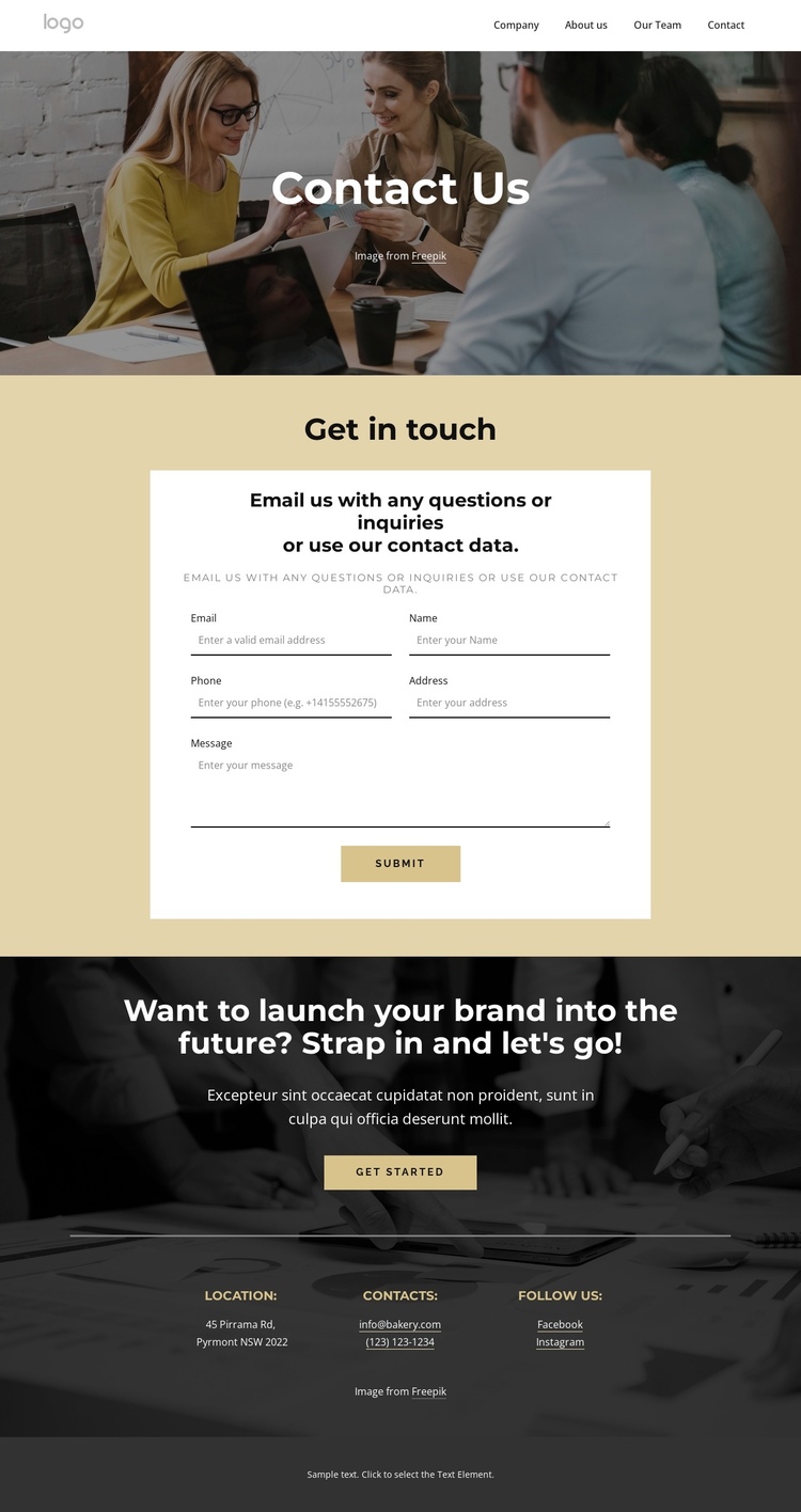 Email us with any questions One Page Template