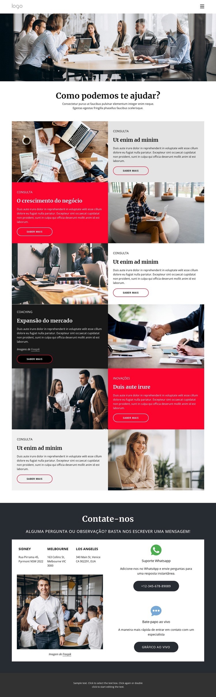 Consultas de consultoria Design do site