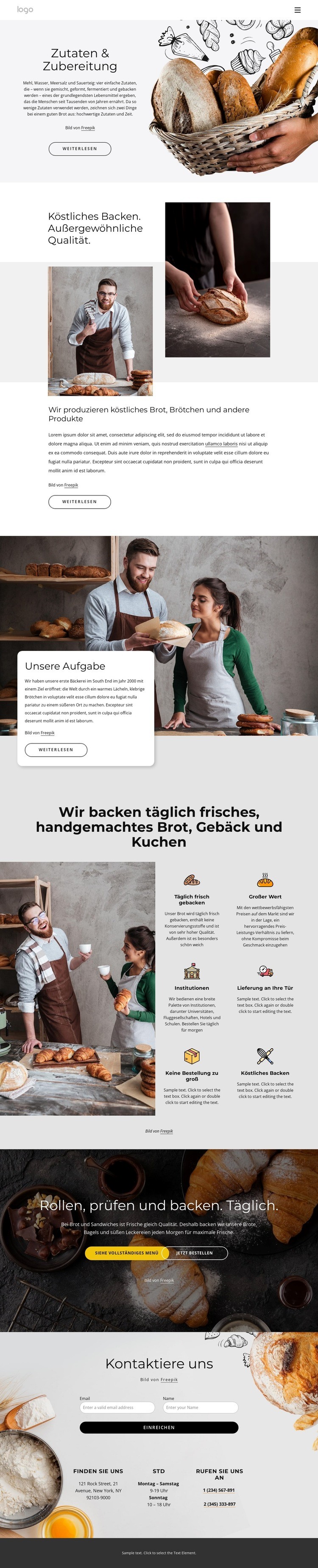 Wir backen handgemachtes Brot Website-Modell