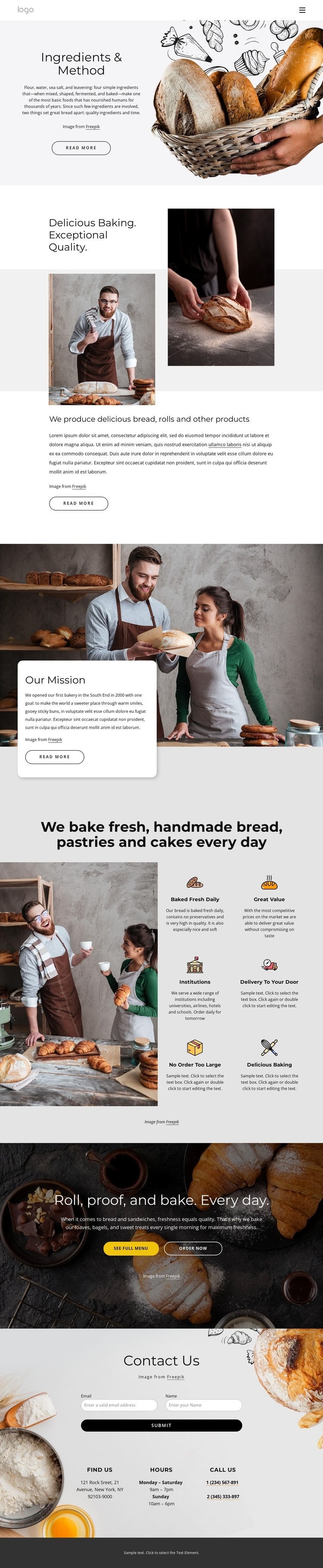 We bake handmade bread Web Page Design