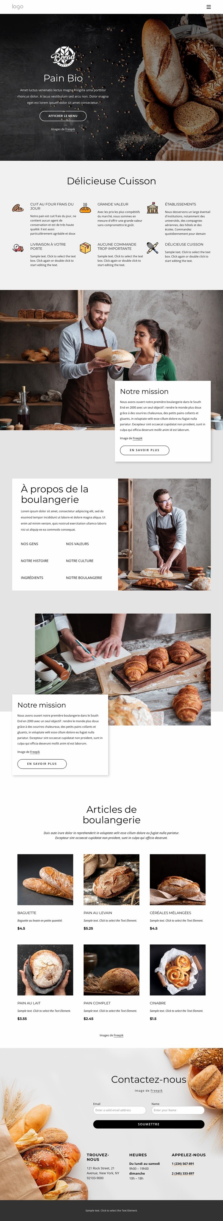 Bagels, petits pains, petits pains, biscuits et pains de mie Conception de site Web