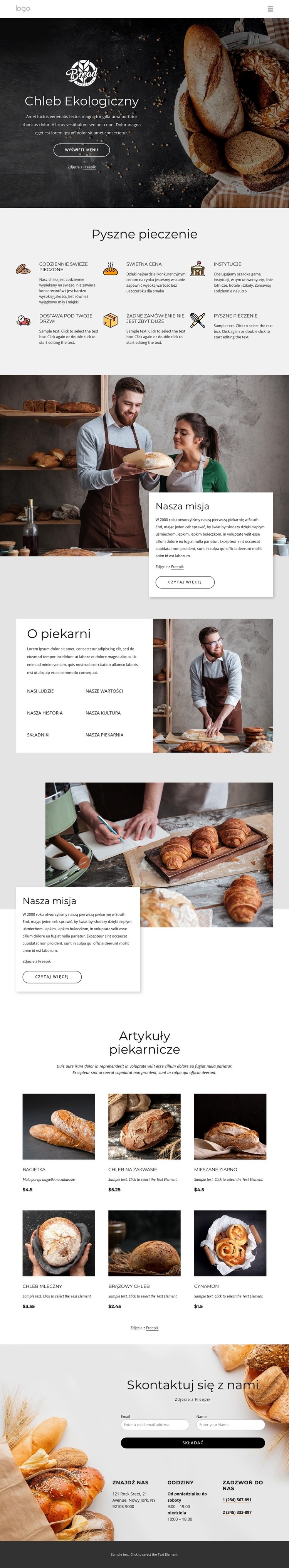 Bajgle, bułki, bułki, herbatniki i bochenki chleba Projekt strony internetowej