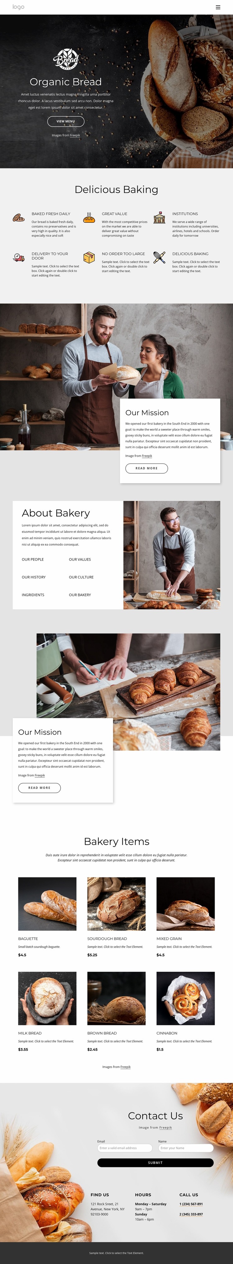 Bagels, buns, rolls, biscuits and loaf breads Website Mockup
