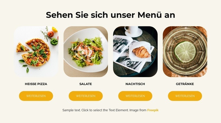 Sehen Sie sich unsere Speisekarte an Website-Modell