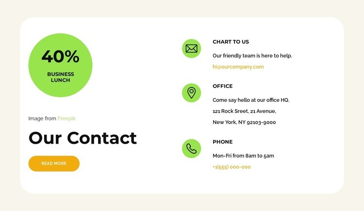 Restaurant contact Elementor Template Alternative