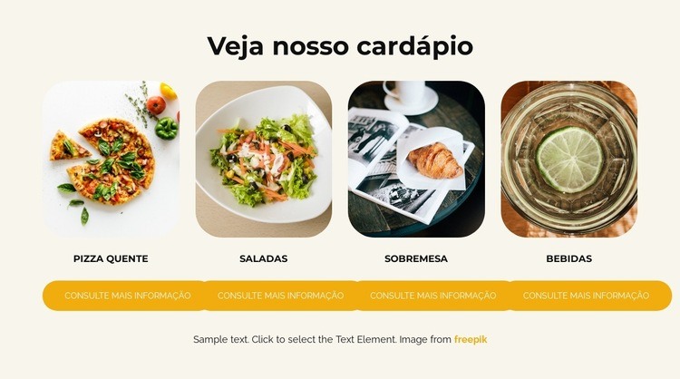 Veja nosso cardápio Construtor de sites HTML