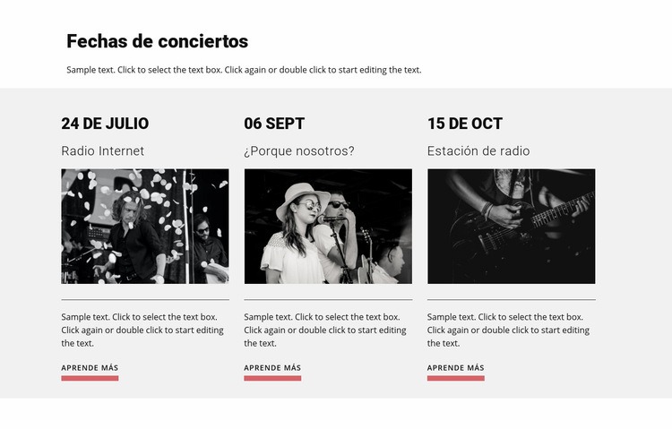 Fechas de conciertos Creador de sitios web HTML