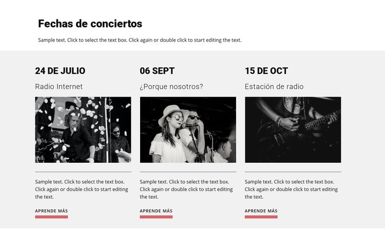 Fechas de conciertos Plantillas de creación de sitios web