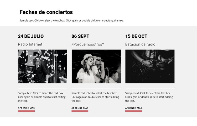 Fechas de conciertos Maqueta de sitio web