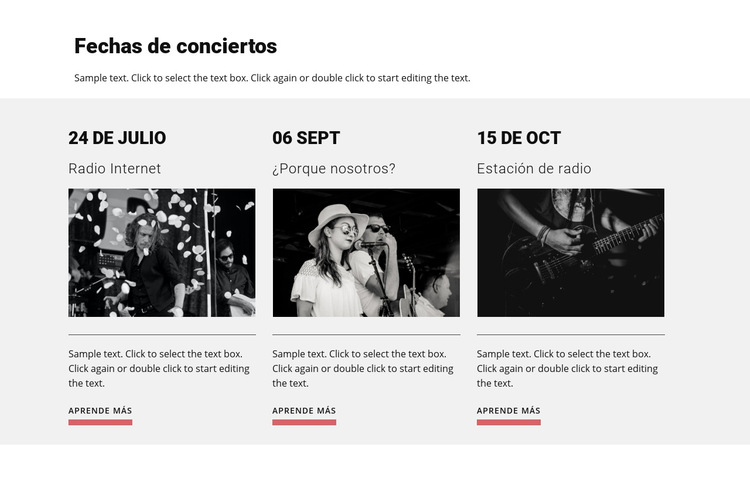 Fechas de conciertos Plantilla de sitio web
