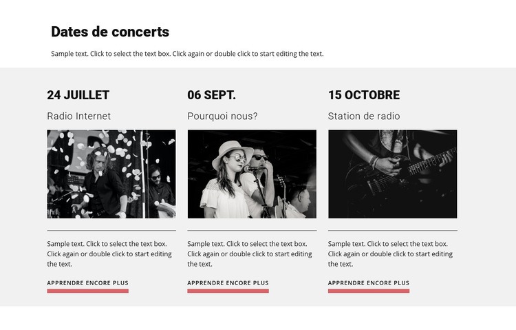 Dates de concerts Conception de site Web