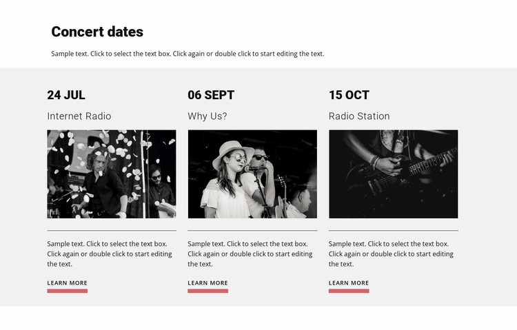 A koncert időpontjai Html Weboldal készítő