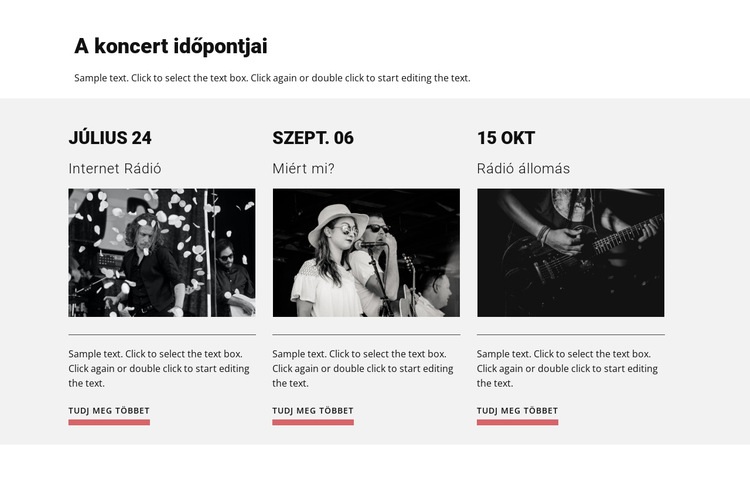 A koncert időpontjai Weboldal sablon