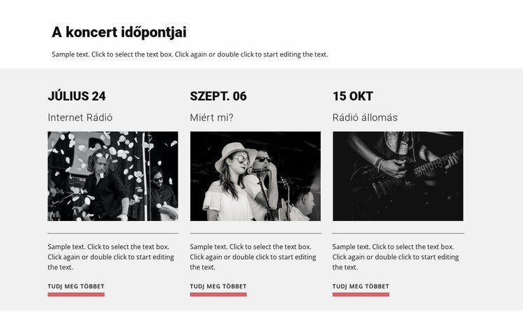 A koncert időpontjai Weboldal tervezés