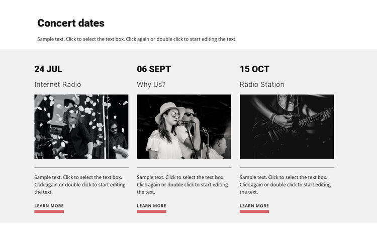 Concert dates Joomla Page Builder