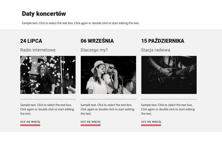 Daty koncertów Szablony do tworzenia witryn internetowych