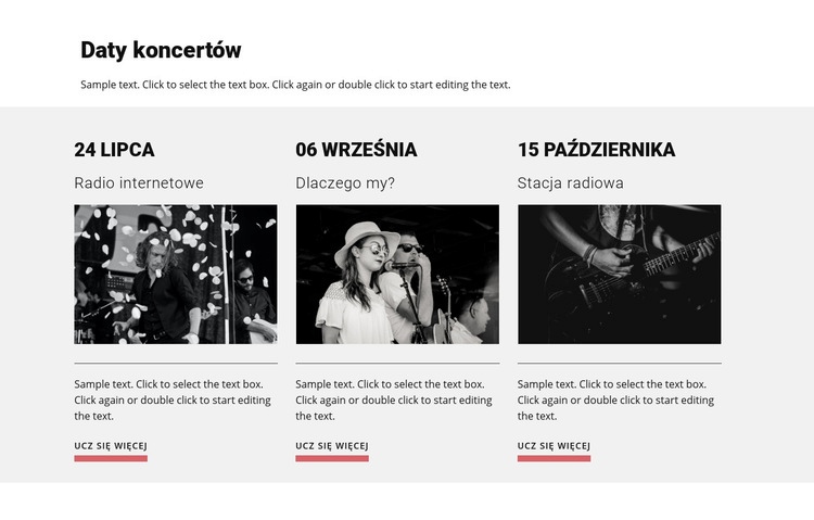 Daty koncertów Kreator witryn internetowych HTML