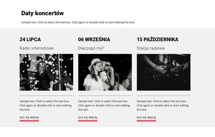 Daty koncertów Makieta strony internetowej