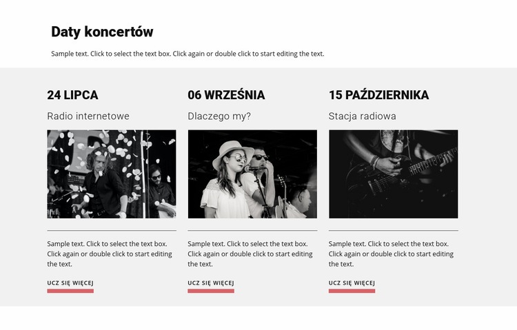 Daty koncertów Szablon HTML5