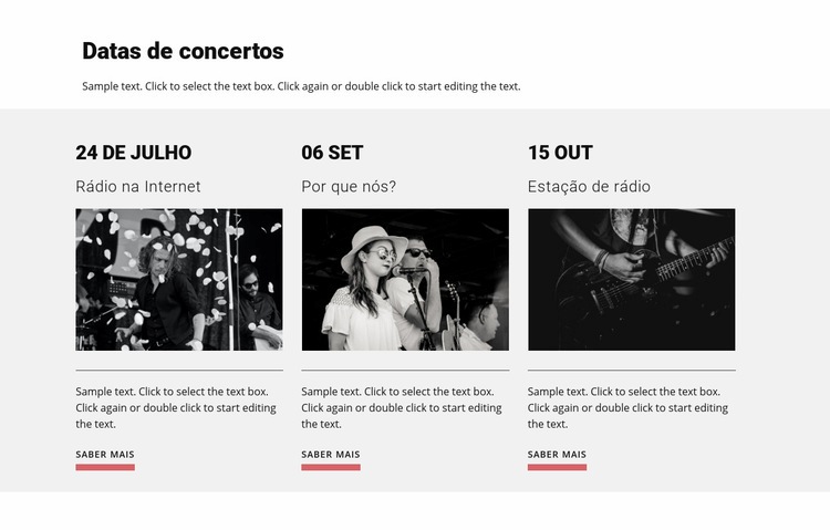 Datas de concertos Design do site